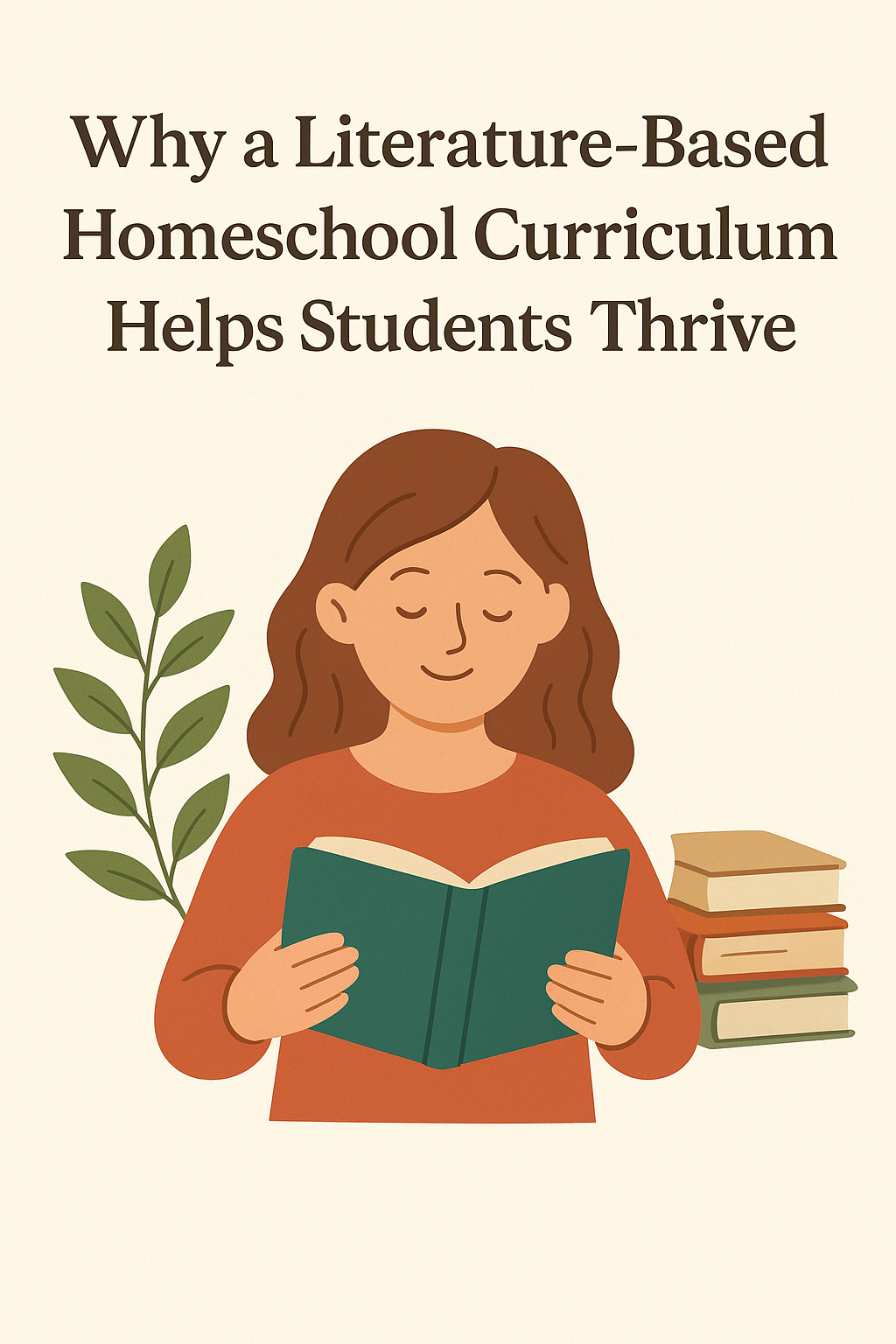 a picture of a girl reading a book with the words "why a liter-ature abased homeschool curriculum helps students thrive" captioned at the top
