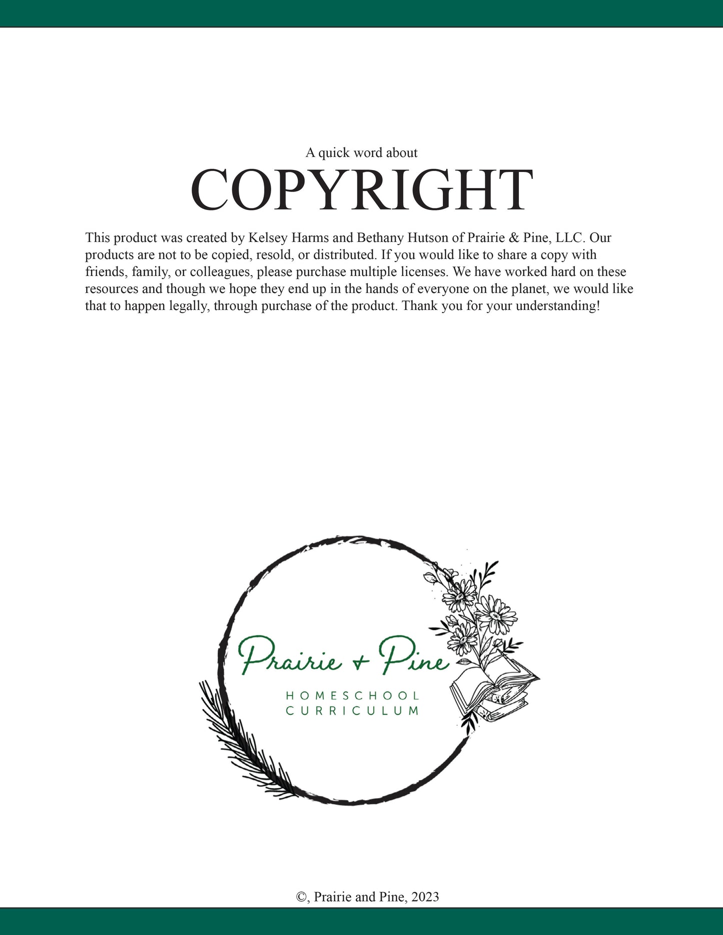 copyright page for Exploring the American Food System homeschool unit study