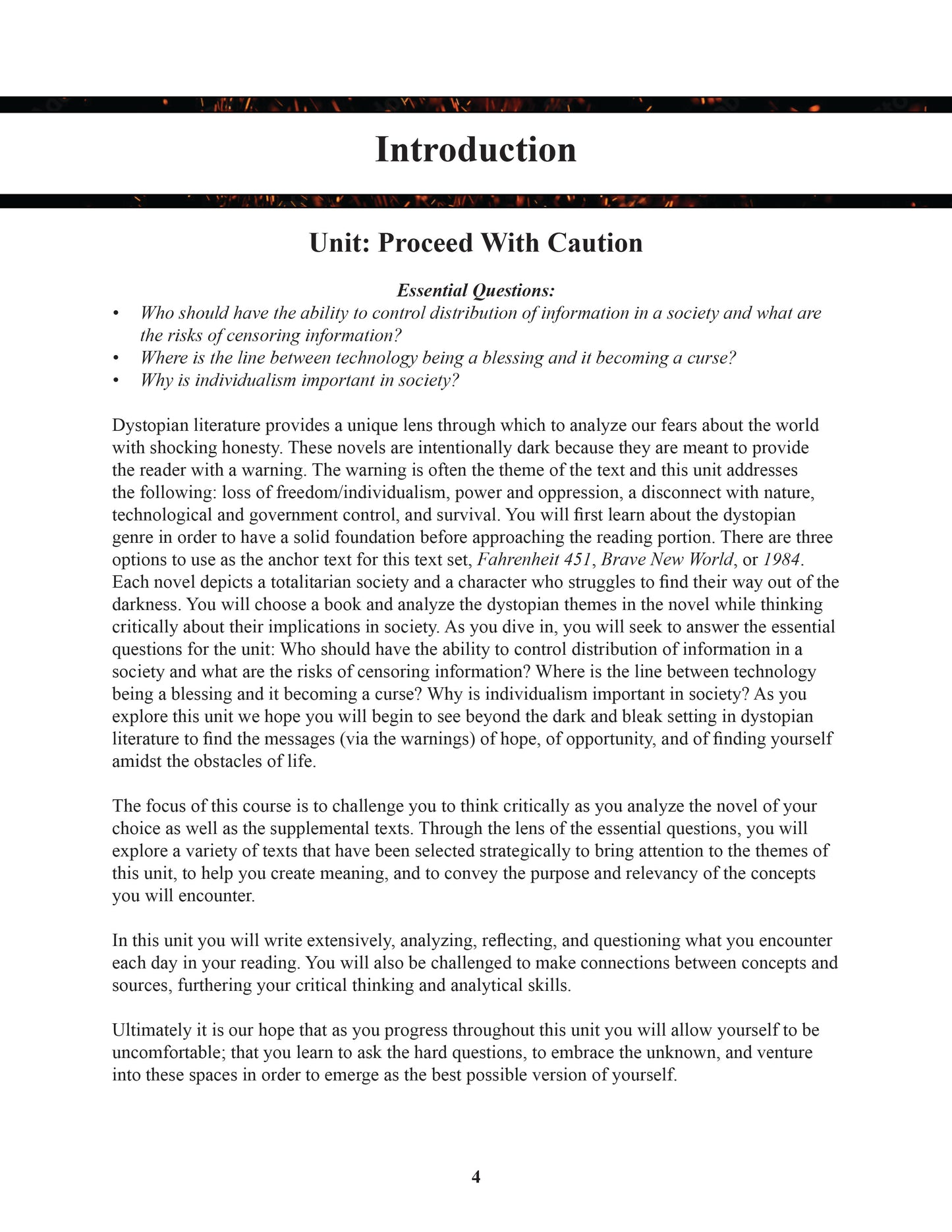 Introduction page for unit study on Brave New World, by Aldus Huxley