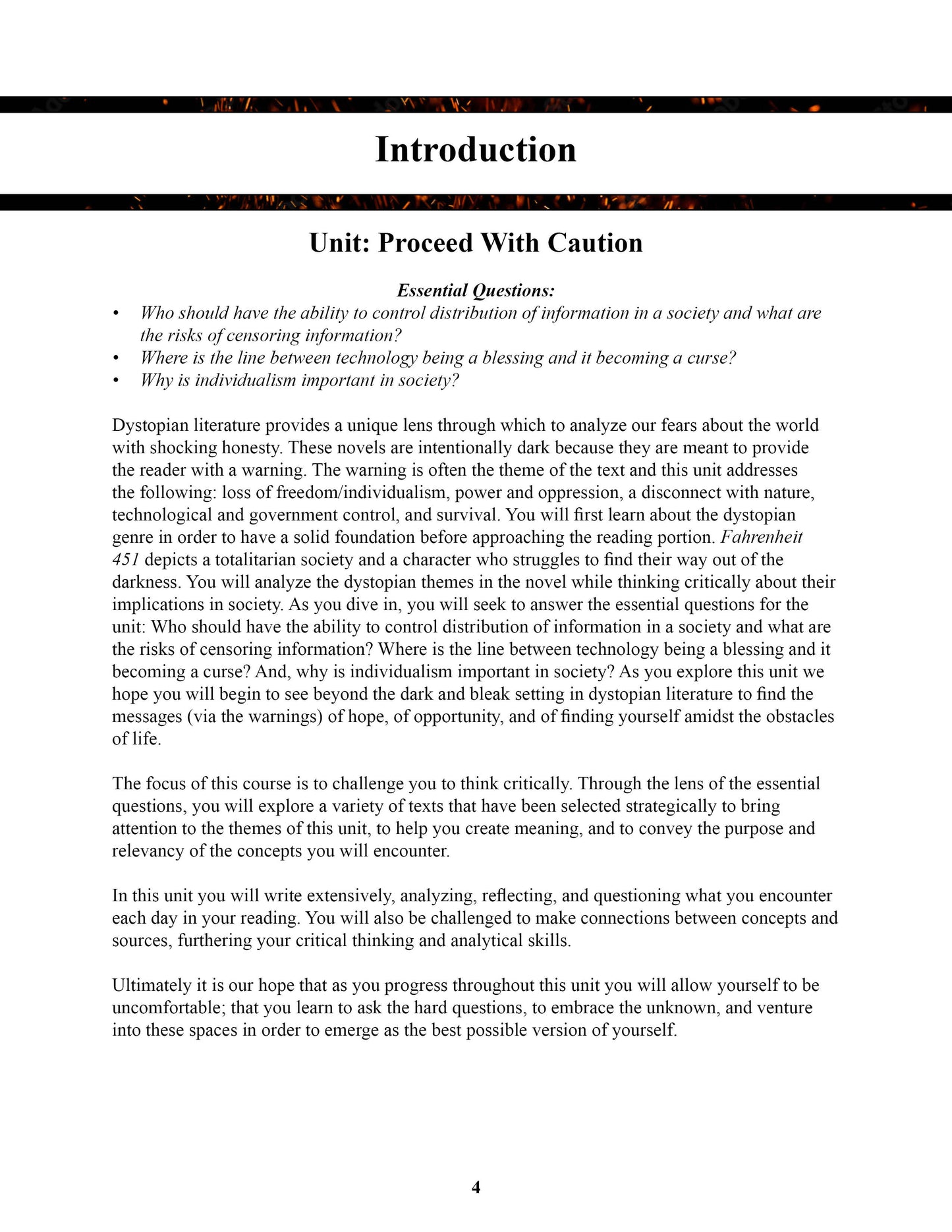 Introduction page for Fahrenheit 451 unit study, homeschool curriculum