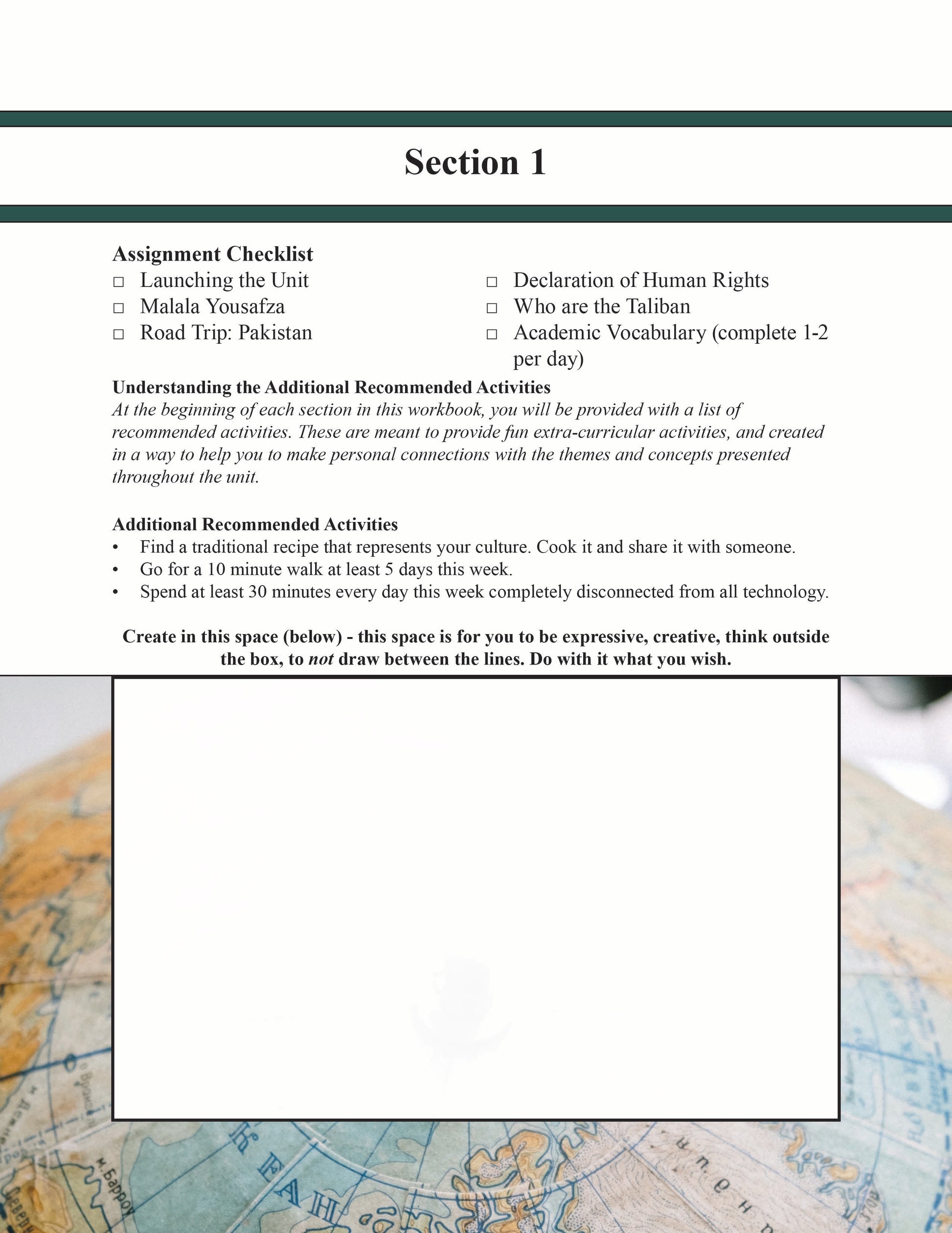 Section 1 of the homeschool curriculum for an I am malala unit study