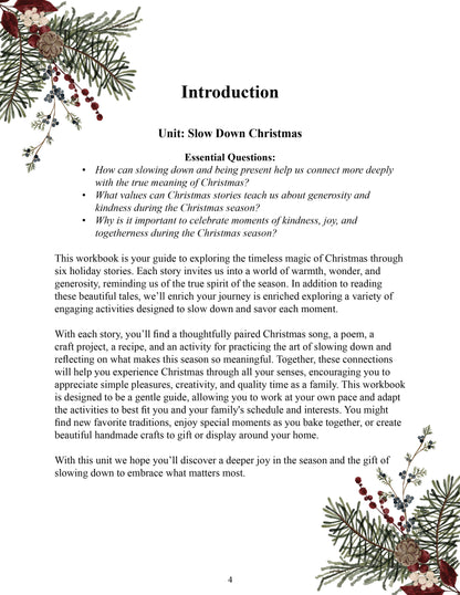 introduction page for a christmas unit study