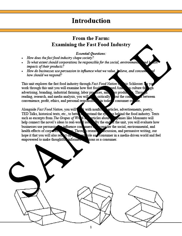 Fast Food Nation Unit Study - From the Farm? PRESALE