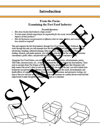 Fast Food Nation Unit Study - From the Farm? PRESALE