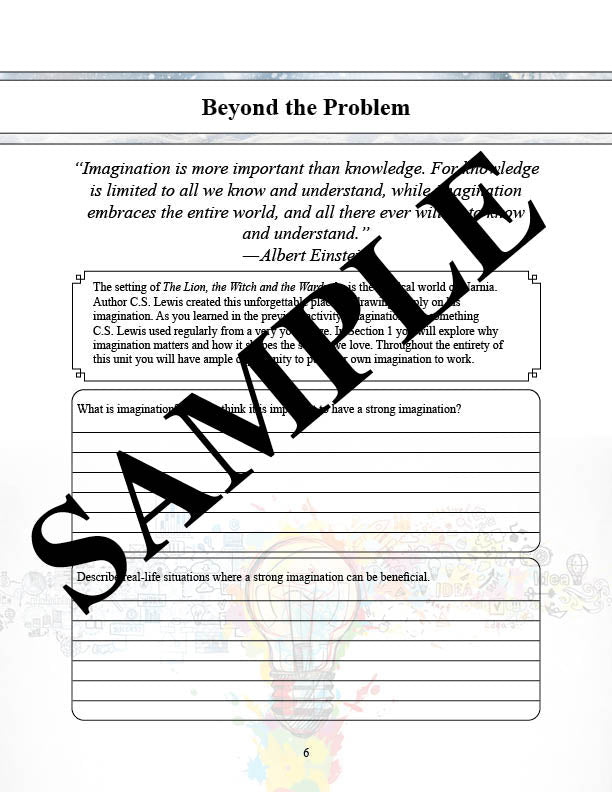 sample page for the lion the witch and the wardrobe Narnia unit study for homeschool families