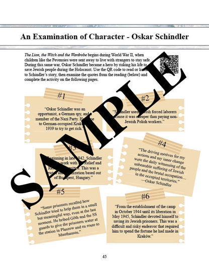 sample page for the lion the witch and the wardrobe Narnia unit study for homeschool families