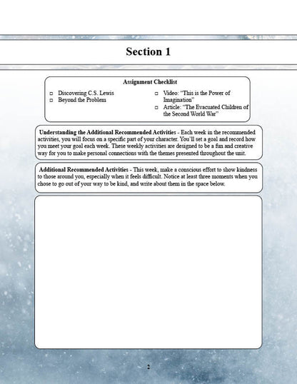 section one overview of the lion the witch and the wardrobe Narnia unit study for homeschool families