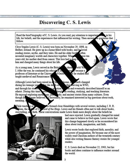 sample page for the lion the witch and the wardrobe Narnia unit study for homeschool families