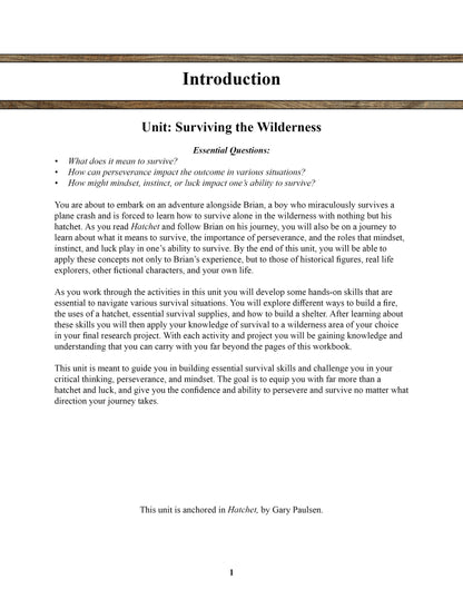 Hatchet unit study introduction for homeschool curriculum